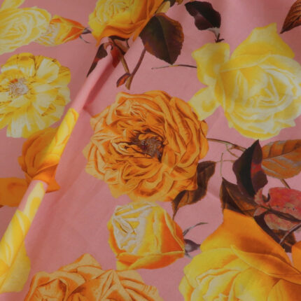 Batist růžový s oranžovožlutým květem