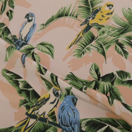 Krepdešín růžový s palmami a papoušky by Stella McCartney